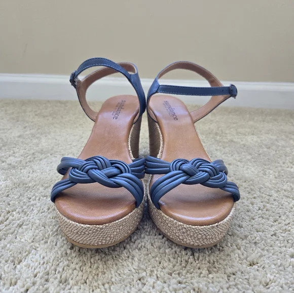 Sundance Wedge Sandals Womens EU 41 US 10-10.5 Blue Braided Leather - Picture 2 of 10